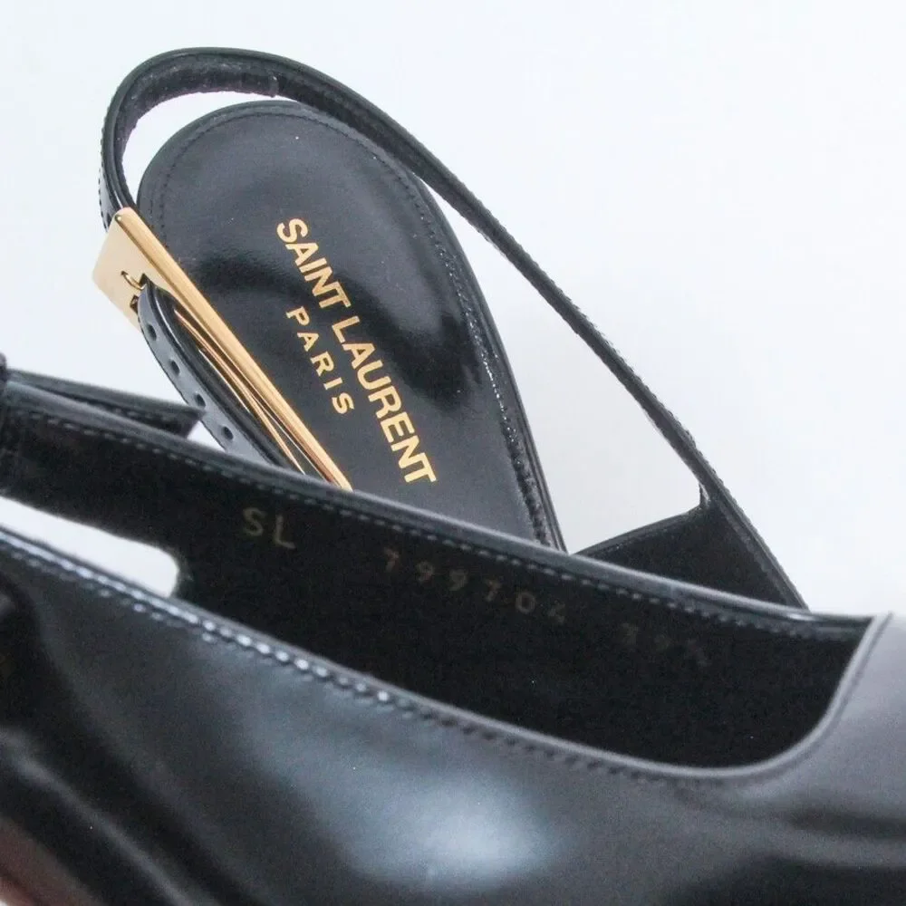 Saint Laurent YSL Lee Slingback Pumps Black Leather Gold Heel Shoes 39.5 NIB